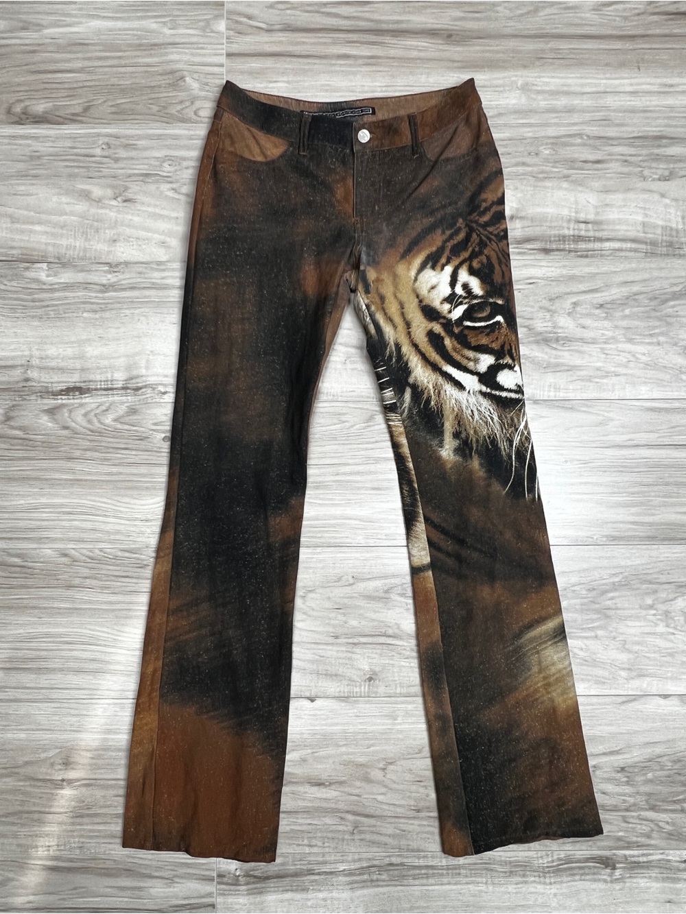 Vintage Y2K BONGO Brown & Black Tiger Face Flare Jeans